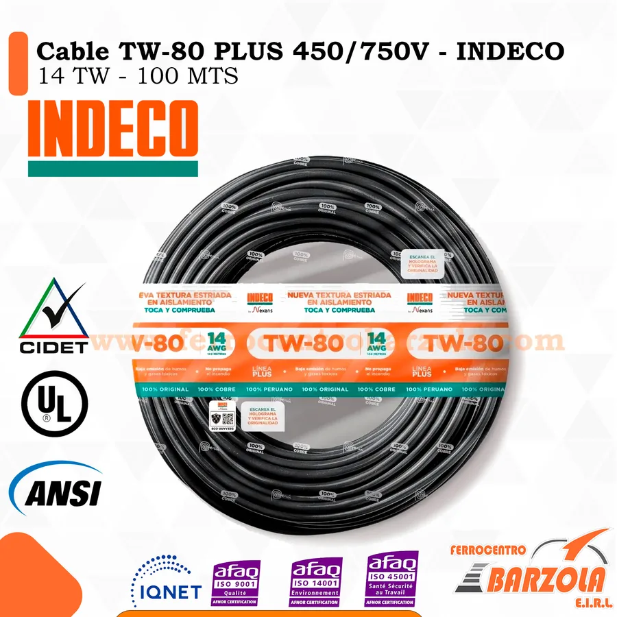 ALAMBRE TW-80 N° 14 AWG NEGRO INDECO