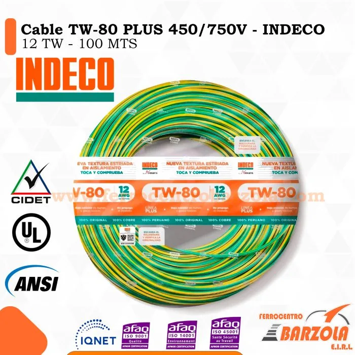ALAMBRE TW-80 N° 14 AWG VERDE INDECO
