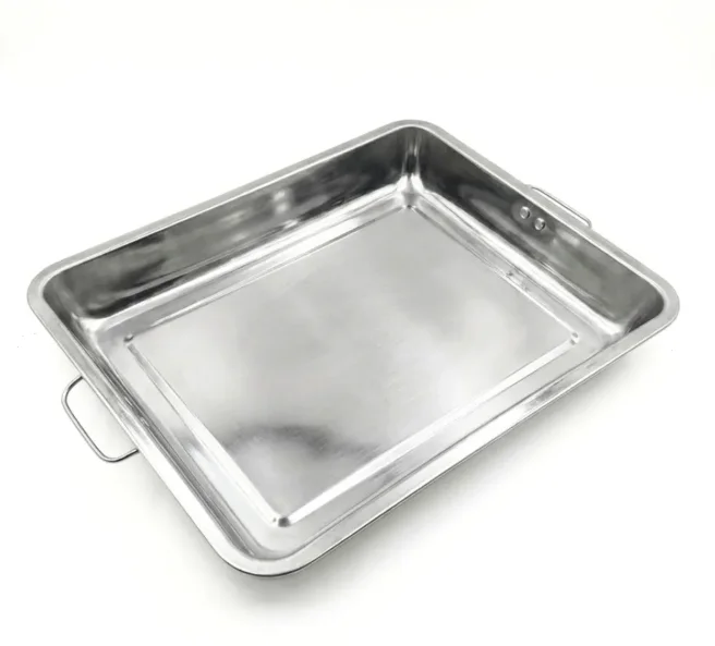 BANDEJA DE ACERO 42CM X 32CM X 4.5CM DE CON PESTAÑA 1/2CM CON JALADORES S/M
