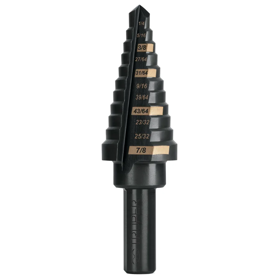 BROCA ESCALONADA ÓXIDO NEGRO 11 ESCALONES 1/4 A 7/8" TRUPER"