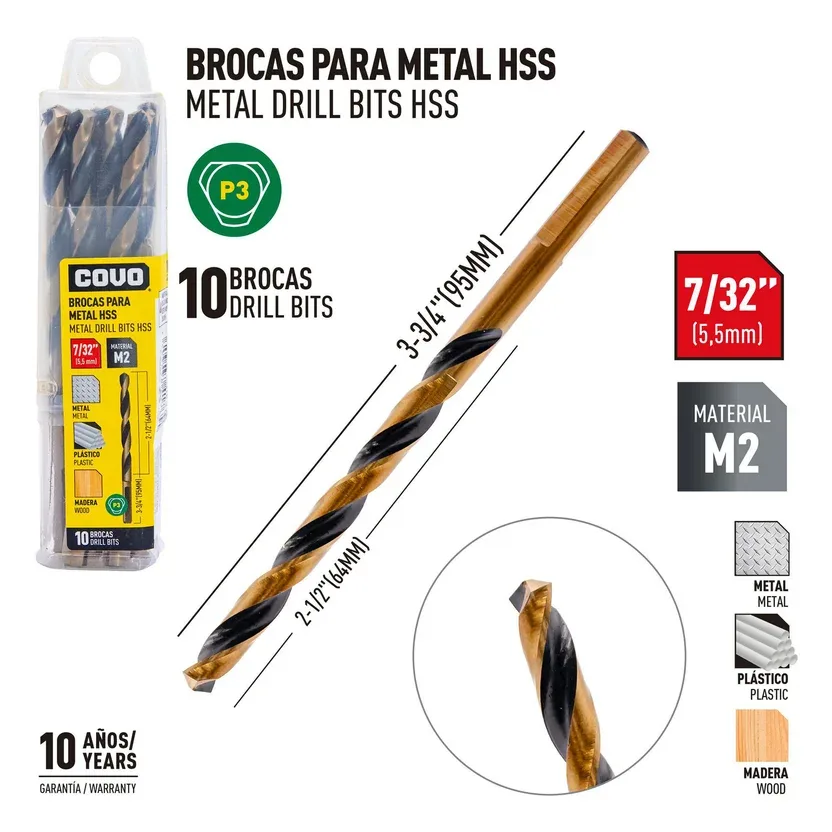 BROCA P/ METAL HSS 7/32 (5.6 MM) 10UN/SET UYUSTOOLS