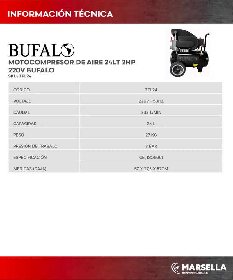 BUFALO DE AIRE 4 C/MOTOR BARI DE 2HP MONOFASICO GANDER"