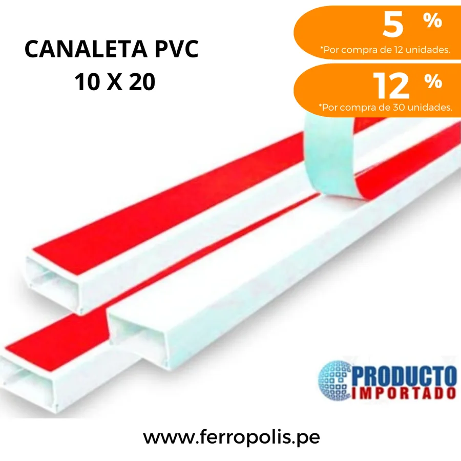 CANALETA REFORZADA 10 X 20 (30)PVC C/PEG ROJO 2M HOME LIGHT