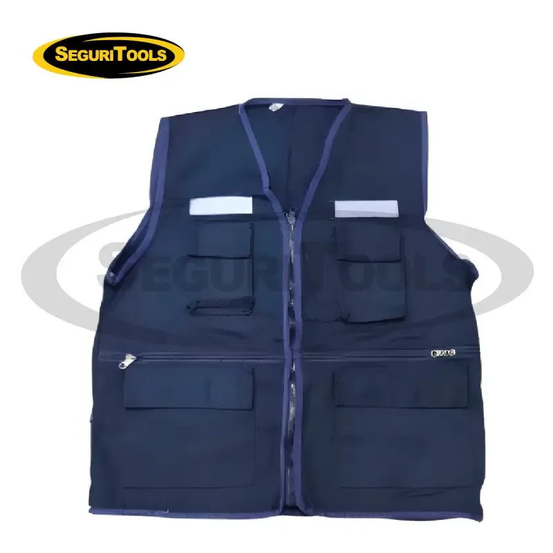 CHALECO DRILL REPORTERO AZUL TALLA M .