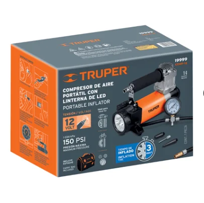 COMP-12 COMPRESOR DE AIRE 12V PORTATIL, PARA AUTO INCLUYE MALETIN TRUPER