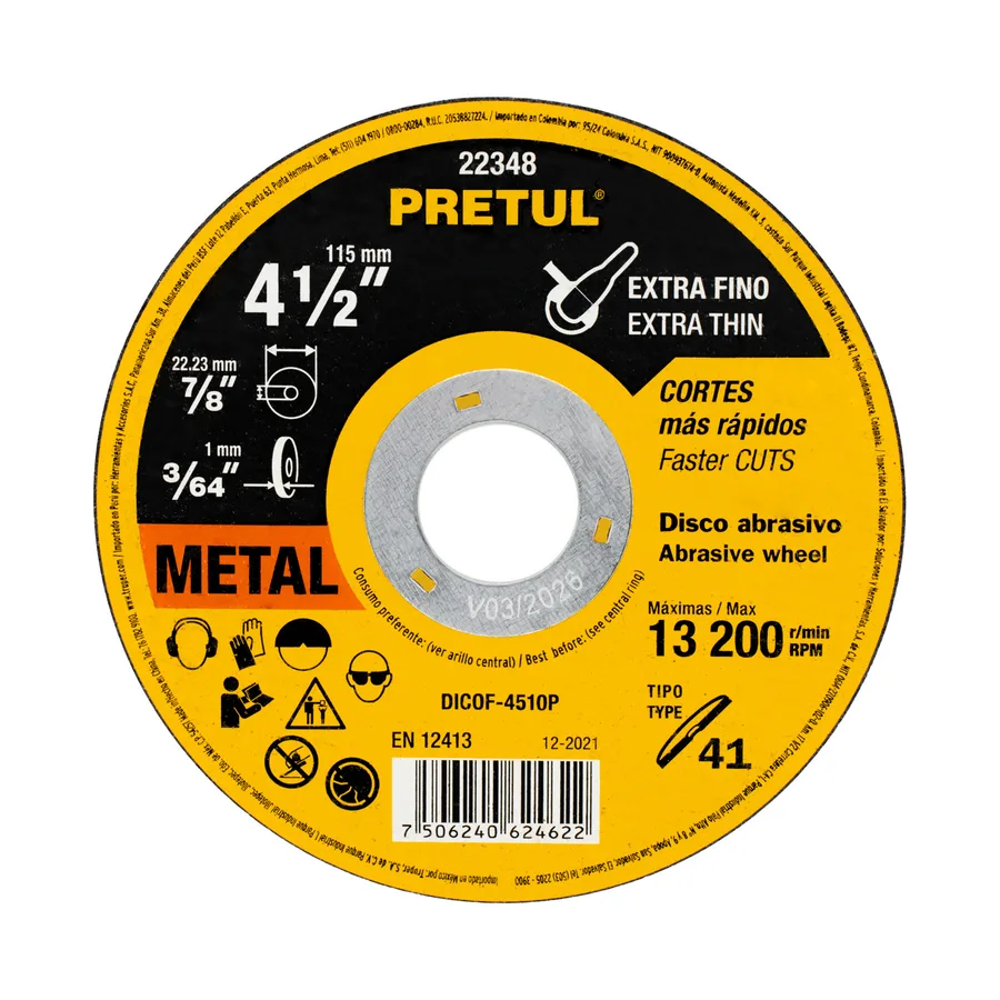 DISCO CORTE DE METAL 4 1/2X1MM P 3M