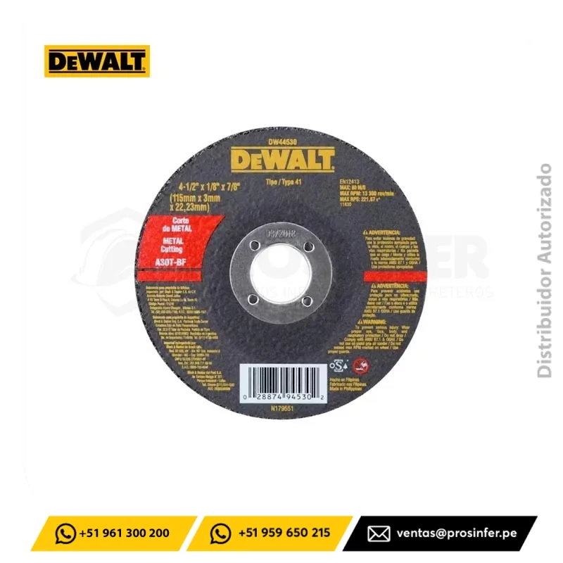 DISCO CORTE METAL GRUESO 4 1/2 X 1/8" X 7/8" DEWALT"
