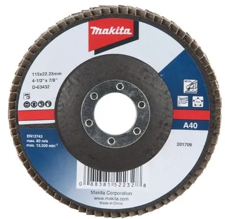 DISCO D/LIJAS FLAP 4-1/2(115MM)#Z36 ANGULAR P/METAL Y INOX. MAKITA"