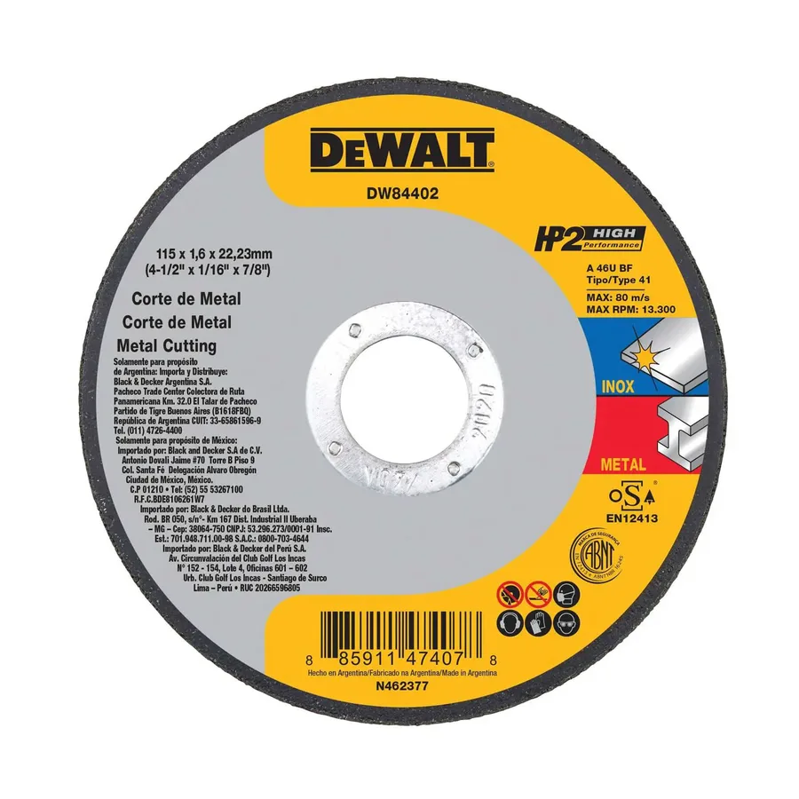 DISCO DE CORTE DE METAL 7 X 1/16" X 7/8" DEWALT"