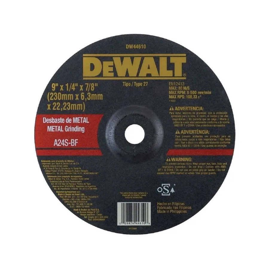 DISCO DESBASTE DE METAL 9X 1/4" X 7/8" DEWALT"