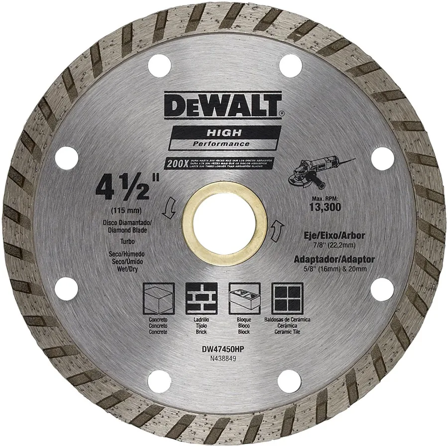DISCO DIAMANTADO HP 4 1/2 TURBO DEWALT"