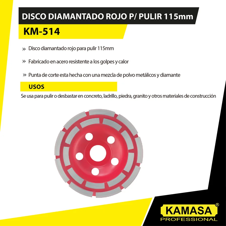 DISCO DIAMANTADO P/PULIR ROJO 115 MM KAMASA