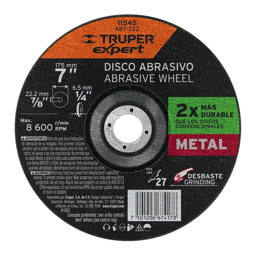 DISCO P/DESBASTE DE METAL 7 1/4 TRUPER"