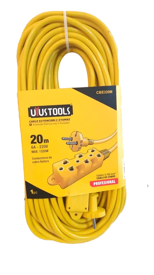 EXTENSION DE TRES TOMAS AMARILLA X20M UYUSTOOLS