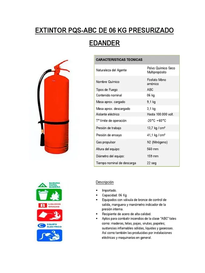 EXTINTOR PQS ABC 6 KG/POLVO QUIMICO KAZO