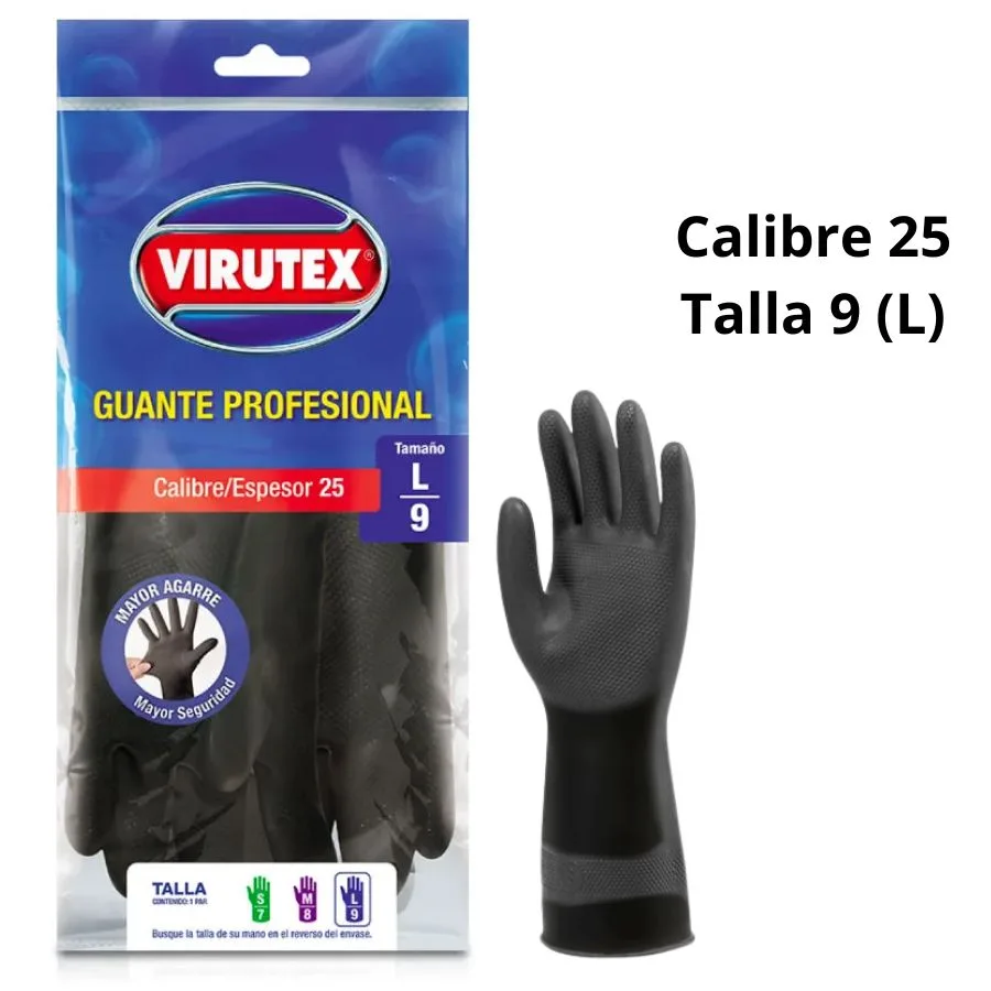 GUANTE DE JEBE COLOR NEGRO CALIBRE 25 T9 VIRUTEX