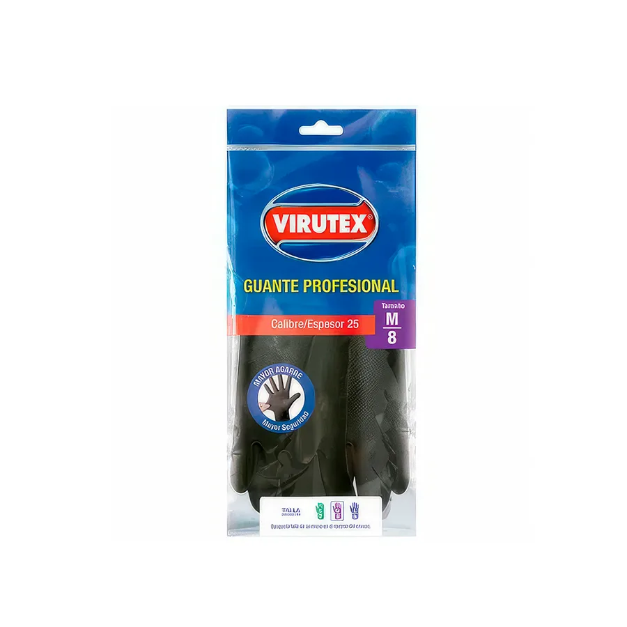 GUANTE DE JEBE COLOR NEGRO CALIBRE 25 T 8 VIRUTEX