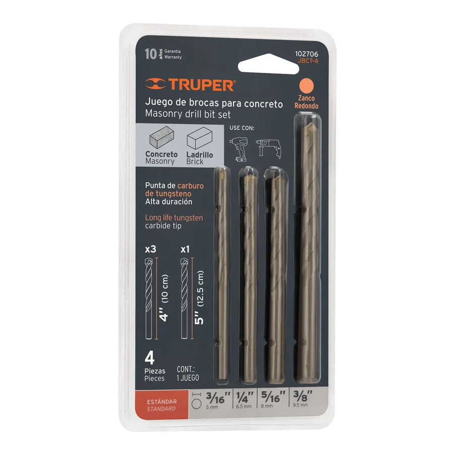 JBCT-4 JUEGO DE 4 BROCAS PARA CONCRETO, TRUPER