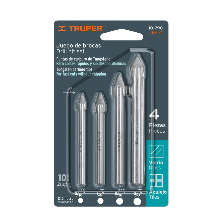 JUEGO DE 4 BROCAS PARA VIDRIO Y MAYOLICA TRUPER
