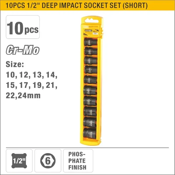 JUEGO DE DADO IMPACTO CORTO 1/2 SET10PCS UYU UYUSTOOLS"
