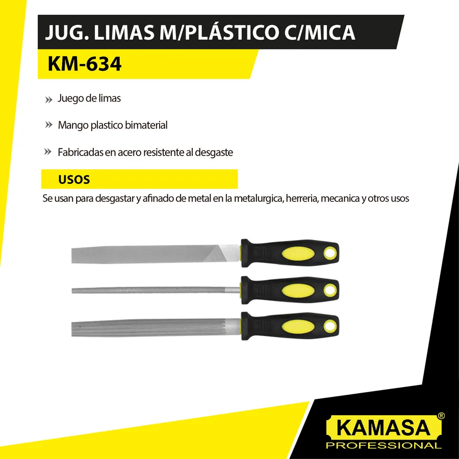 JUEGO DE LIMA M/PLASTICO C/ MICA 3PCS KAMASA