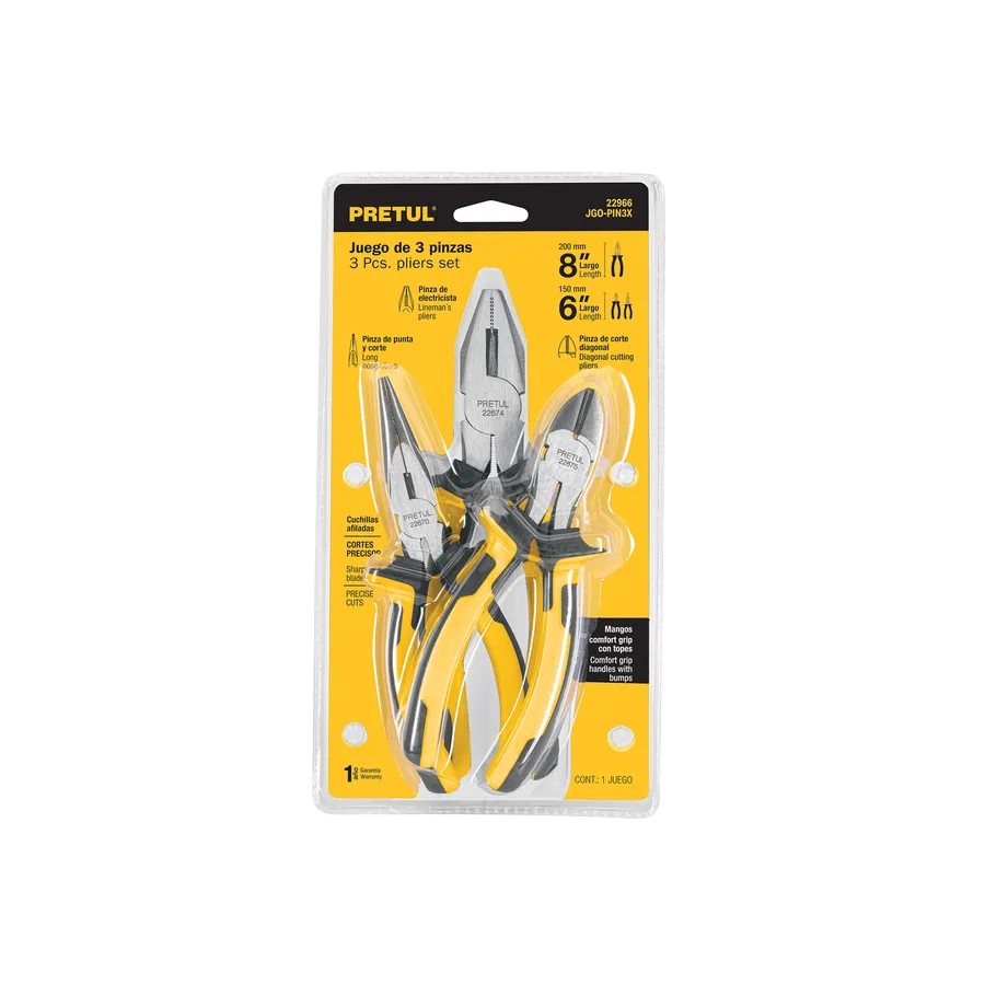 JUEGO PINZAS 3 PZ MANGO CONFORT GRIP PRETUL