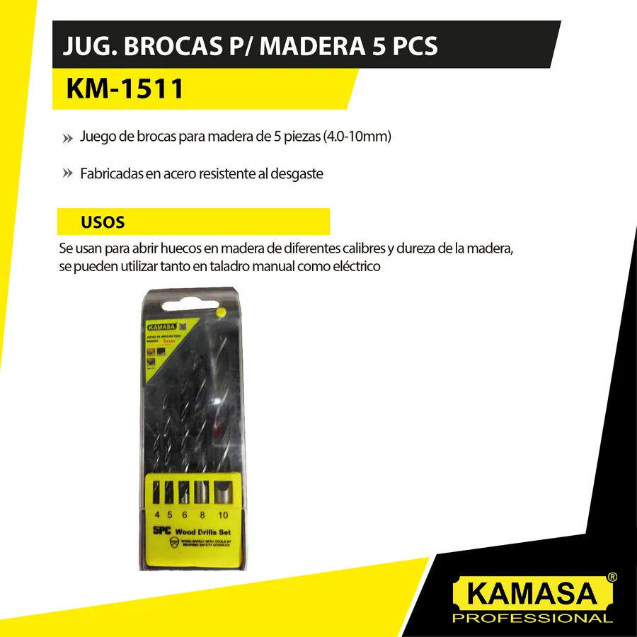 JUG BROCAS PARA MADERA DE 5 PZ (4,6,8,10,12) KAMASA