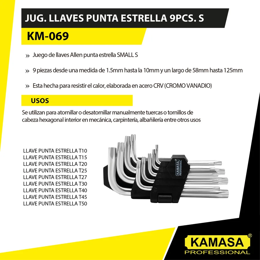 JUG LLAVE PUNTA ESTRELLA 9 PCS KAMASA