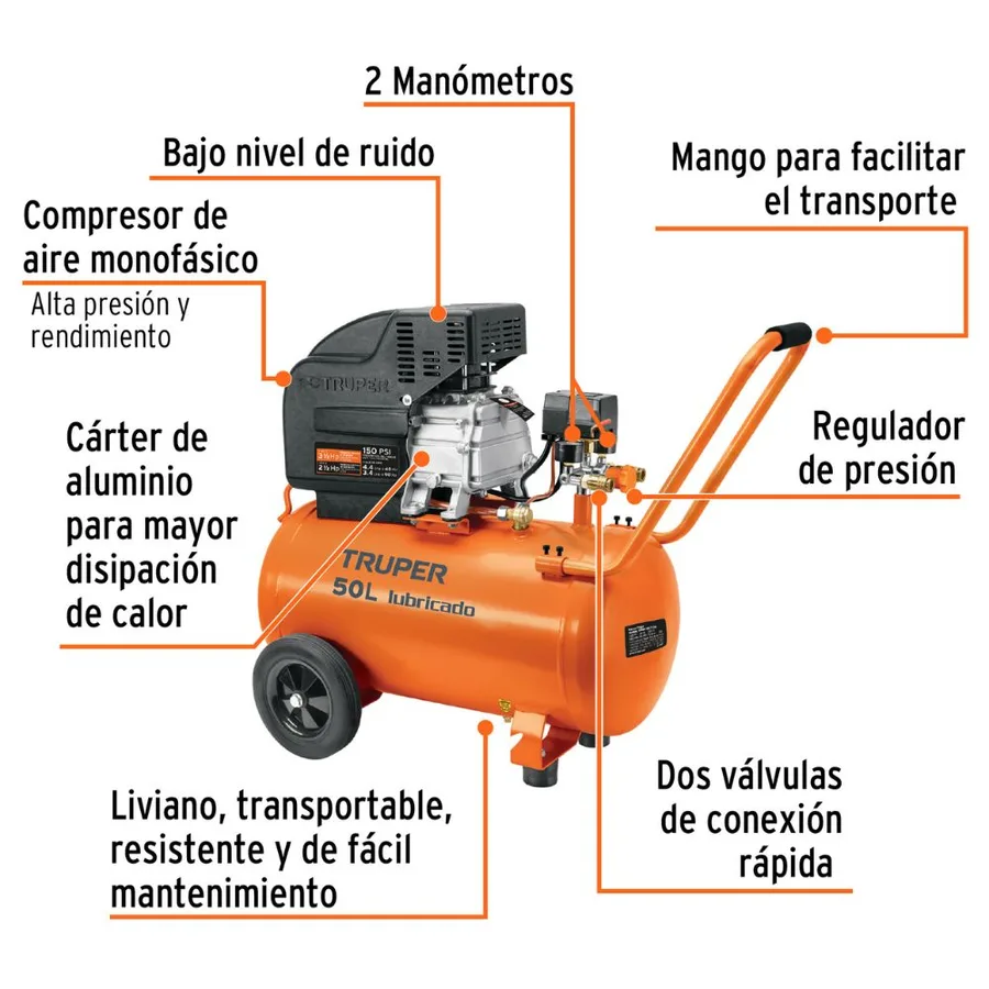 KIT DE COMPRESORA 50 L, 220V/60 HZ, PIPI-420 Y MANGUERA, TRUPER TRUPER