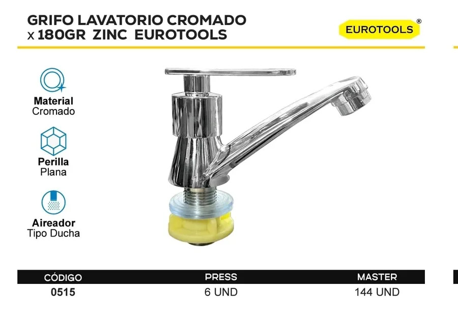 LLAVE DE LAVATORIO PICO GANZO CROMADO LIVIANO EUROTOOLS