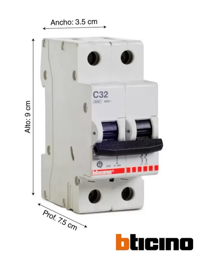 LLAVE TERMICA RIEL 2 X 32 AMP BTICINO