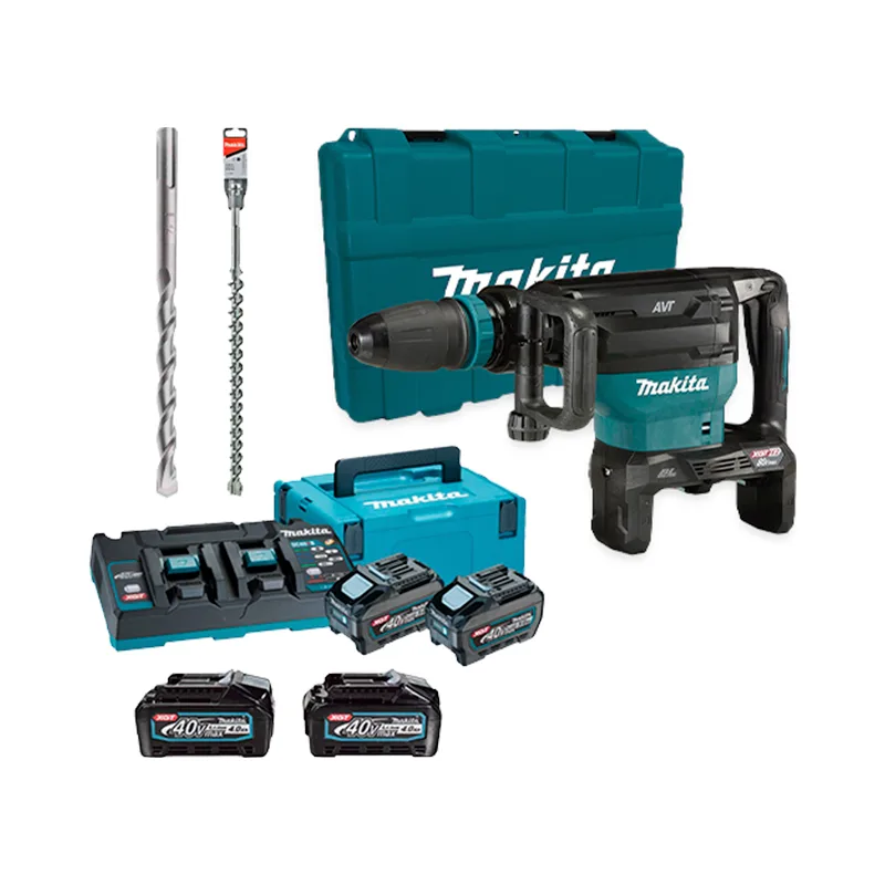 MARTILLO PERFORADOR CON 4 BATERIAS DE 40V 5AH Y MULTICARGADOR RAPIDO DE 2 P. DE 40V MAKITA