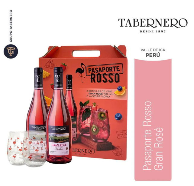 PACK 2 VINO TABERNERO ROSE S/S X750ML+2 VASOS S/M
