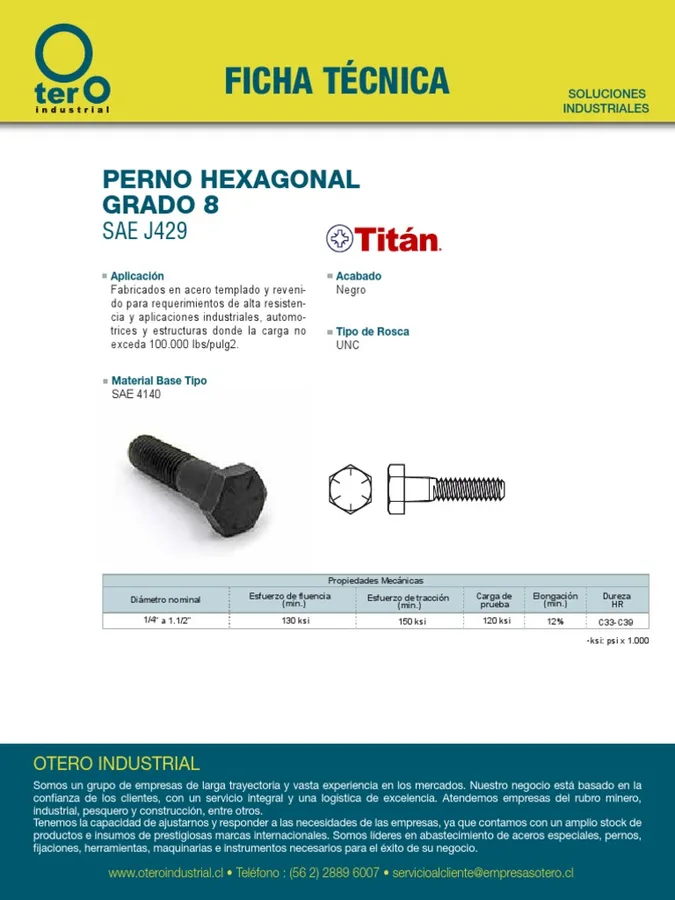 PERNO HEXAGONAL GRADO 5.8 N 8 X 1 1/2 + TUERCA HEXAGONAL G5.8 + ADANDELA LA CASA DEL PERNO