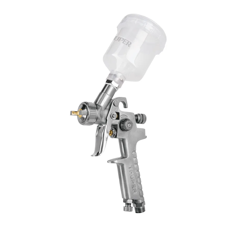 PISTOLA P/RETOQUE GRAVEDAD HVLP, VASO PLÁSTICO BOQUILLA 1MM TRUPER
