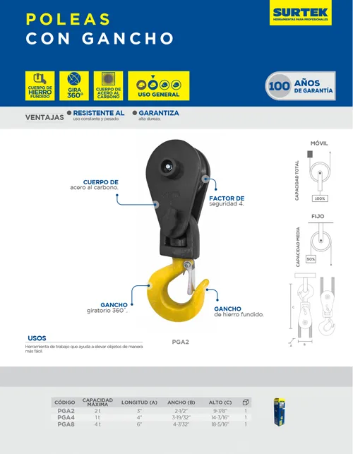 POLEA AZUL C/GANCHO 4TM- 4 1/2-1/2" S/M"