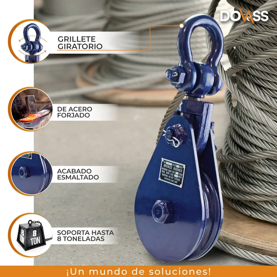 POLEA AZUL C/GANCHO 8TM - 6- 3/4" S/M"