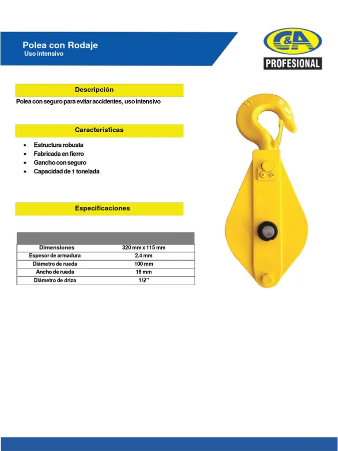 POLEA C/RODAJE 2 TN CALIDAD SUPERIOR C&A