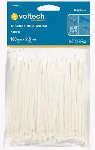 PRESINTO(CINCHO D/PLASTICO)NATURAL 250MM X 3.5MM X 50 UND VOLTECH