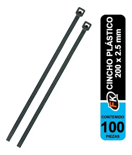 PRESINTO(CINCHO D/PLASTICO)NEGRO 200 MM X 2.5 MM X100 UND VOLTECH