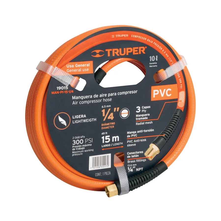 ROLLO DE 15 M DE MANGUERA 1/4 DE PVC PARA COMPRENSORA TRUPER"