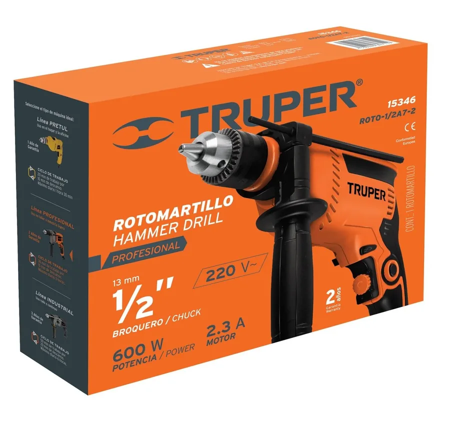 ROTO-1/2A7-2 TALADRO PERCUTOR 1/2 PROFESIONAL 220V - 550W TRUPER"