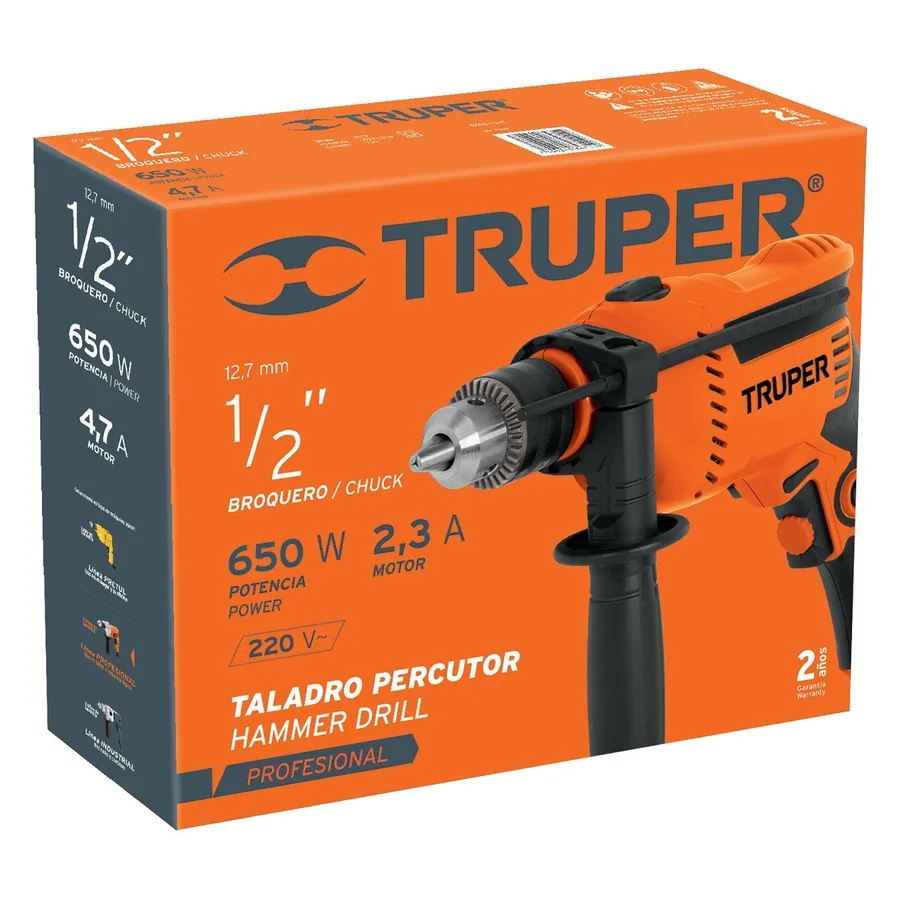 ROTO-1/2A8-2 TALADRO PERCUTOR 1/2 PROFESIONAL 220V / 650W TRUPER"