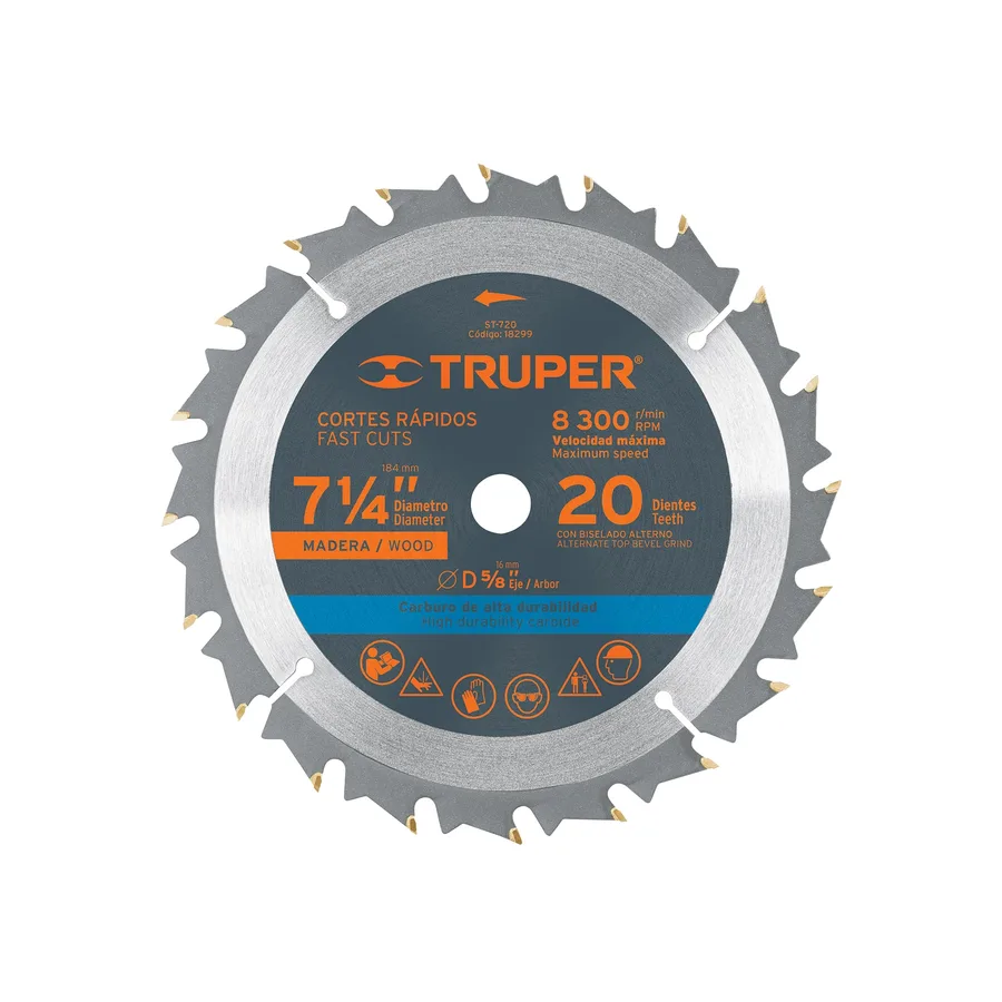 SIERRA CIRCULAR 7-1/4 P/MADERA 20 DIENTES CENTRO DE 5/8 TRUPER
