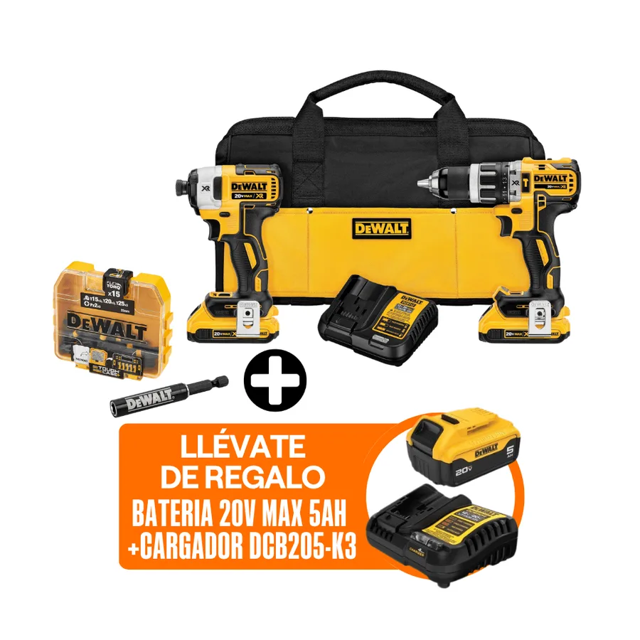 TALADRO INALAMBRICO +2BAT +CARGA+MALET DEWALT