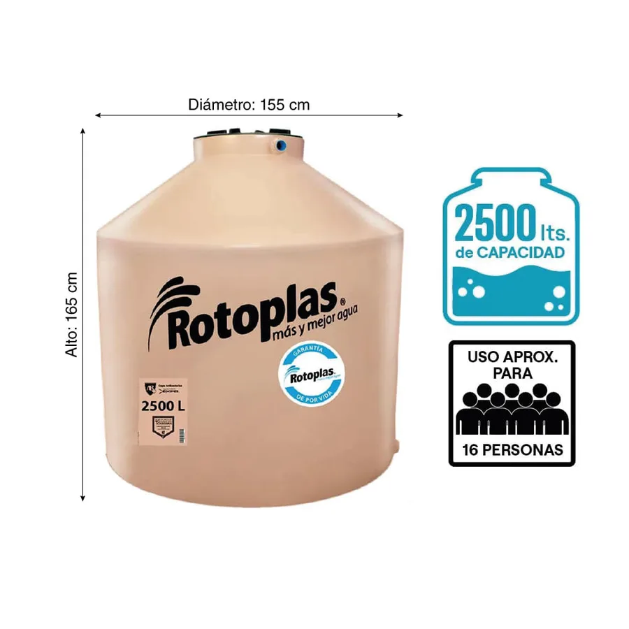 TANQUE DE AGUA 2500 LT COLOR ARENA ROTOPLAS