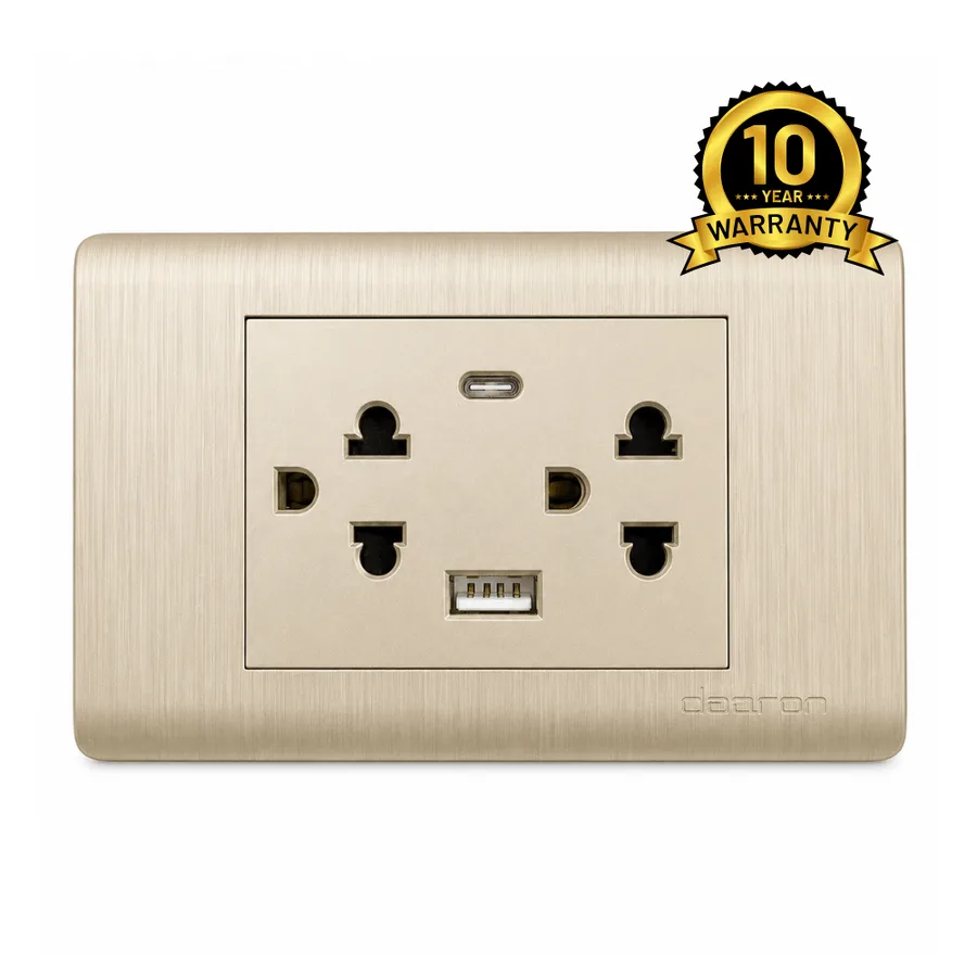 TOMACORRIENTE EMPOTR DOBLE C/T DORADO UYUSTOOLS