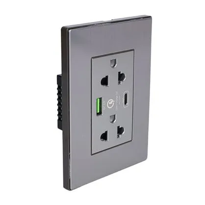 TOMACORRIENTE EMPOTR DOBLE C/ TIERRA ACERO INOX UYUSTOOLS